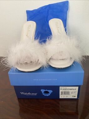 Fabulicious White Feather Slide Mules